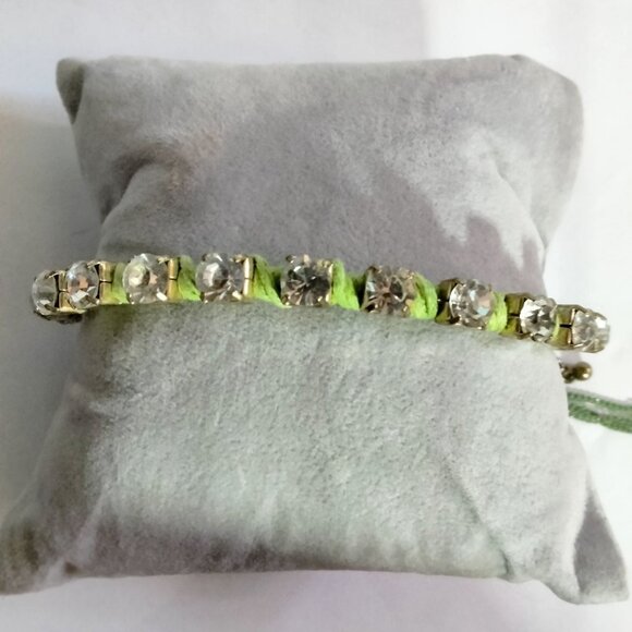 Green Braided Rhinestone Bracelet Crystal Adjustable 7 to 9 inch - Picture 1 of 7